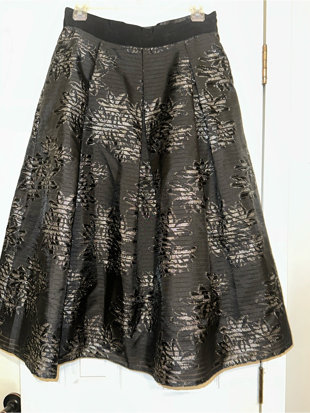 White House Black Market Black Metallic Floral Midi Skirt